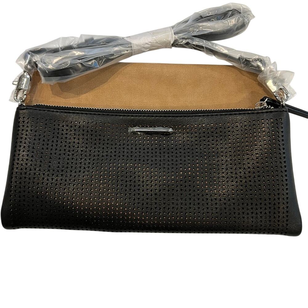 Stella and Dot Waverly Petite perforated Black Handbag - Pale Caramel Interior
